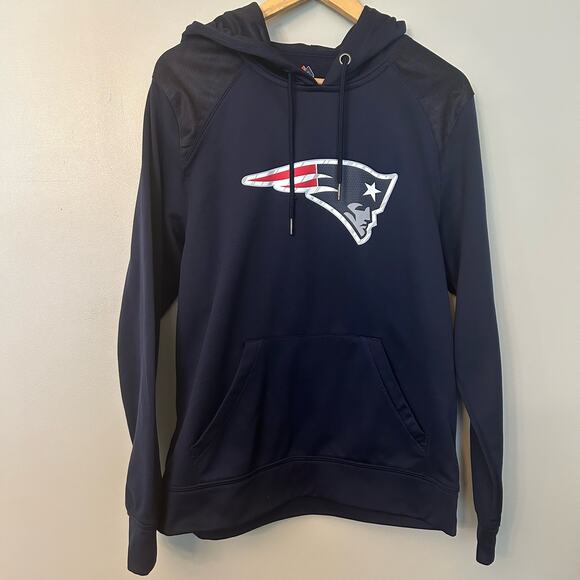 Patriots Logo Hooded Sweatshirt Majestic Therma Base Navy Blue Medium - Picture 3 of 9